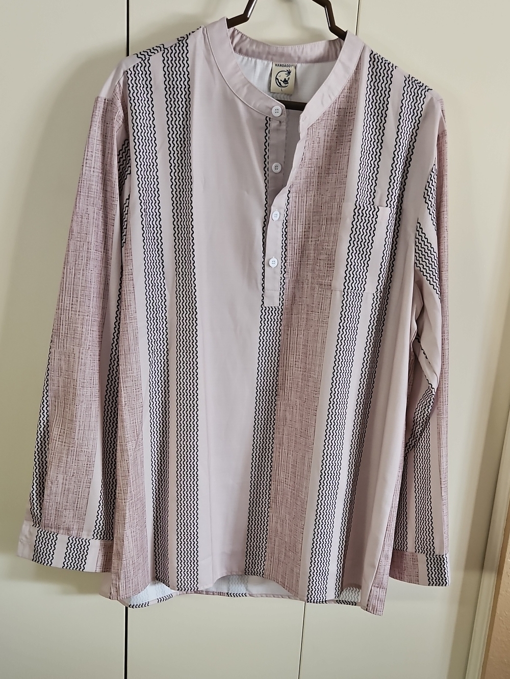Men's Light BEIGE Striped Henley Shirt